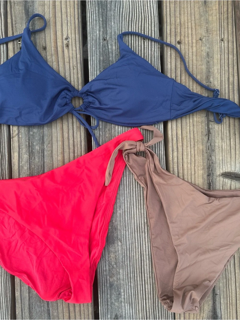 Women’s Colorblock Bikini Set - Navy, Red & brown